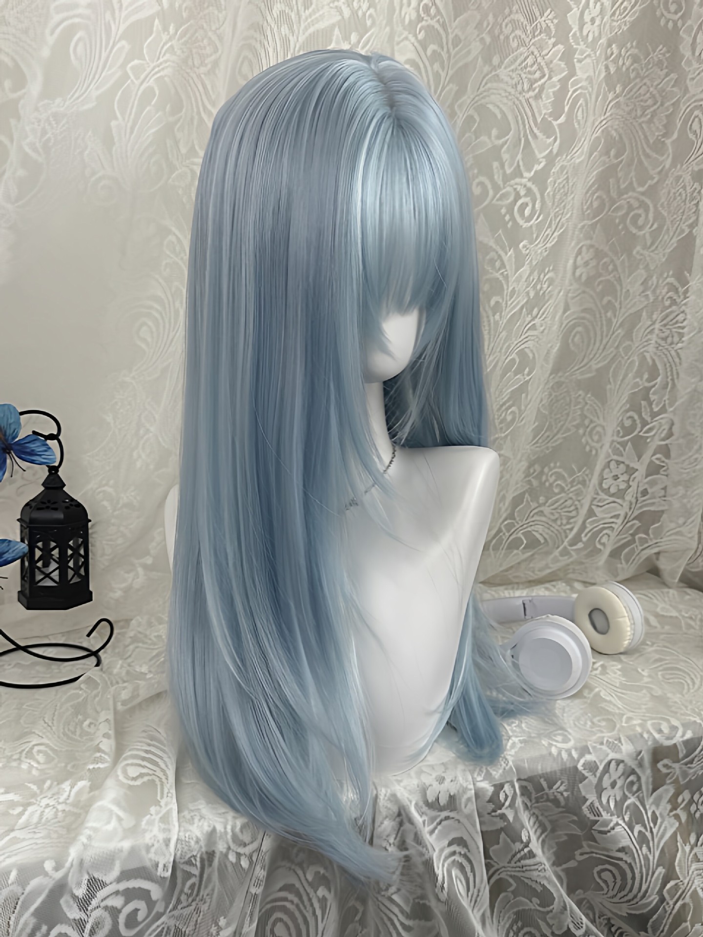 Pastelblauwe lange rechte prui - Anime Cosplay Thick recensie en prijs